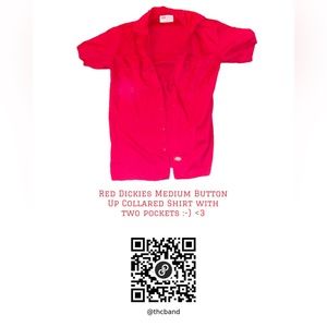 Dickies Medium/M Size Authentic Workwear since 1922 Red Button Up collared shirt